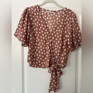 A&F Brown Polka Dot Wrap Top